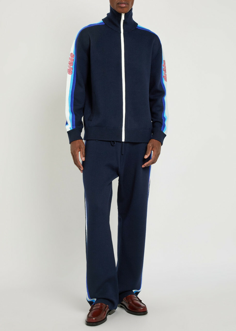 DRÔLE DE Monsieur Le Pantalon Maille Striped Merino Wool Track Pants Navy
