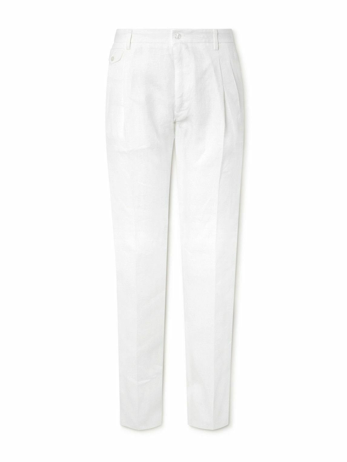 Dolce&Gabbana - Straight-Leg Pleated Linen Trousers - White