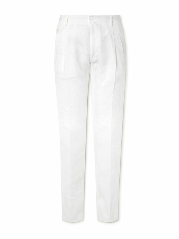 Photo: Dolce&Gabbana - Straight-Leg Pleated Linen Trousers - White