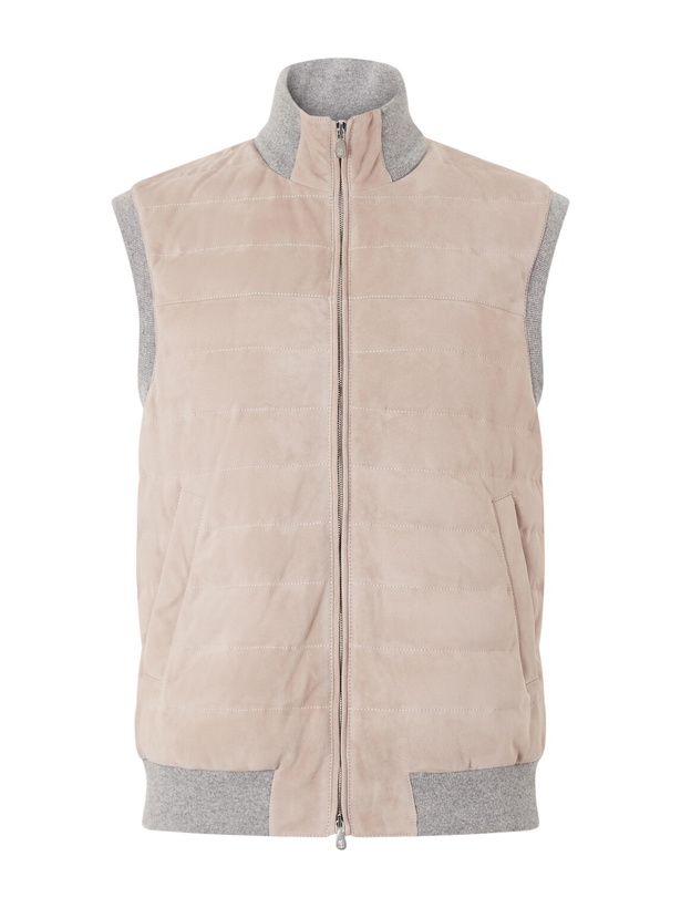 Photo: Brunello Cucinelli - Padded Cashmere-Trimmed Quilted Suede Gilet - Brown