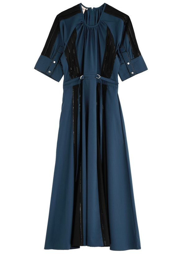 Photo: Lovebirds Sequin-embellished Belted Midi Dress Navy