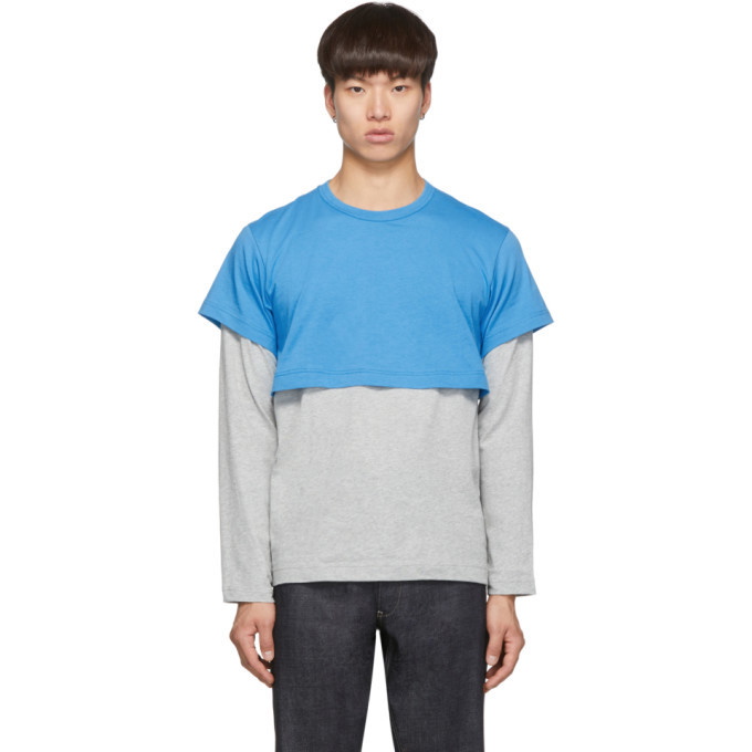 Photo: Comme des Garcons Shirt Blue and Grey 2-Tone Long Sleeve T-Shirt