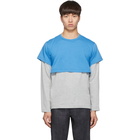 Comme des Garcons Shirt Blue and Grey 2-Tone Long Sleeve T-Shirt