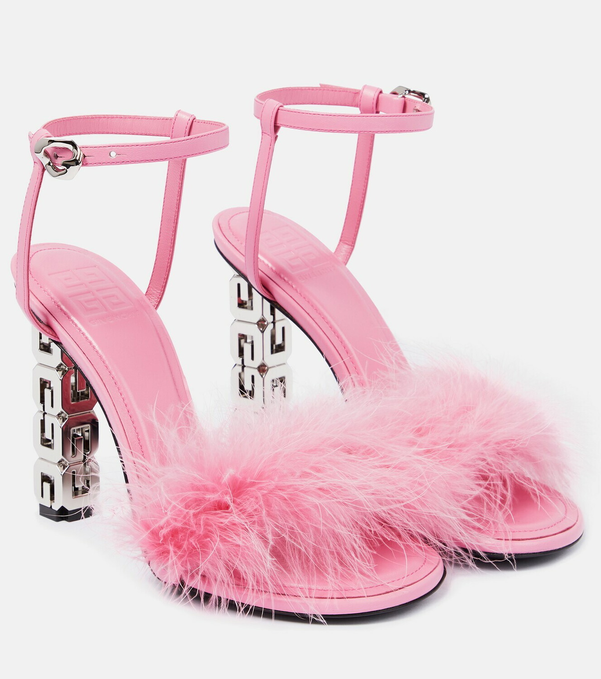 Givenchy - G Cube feather-trimmed leather sandals Givenchy