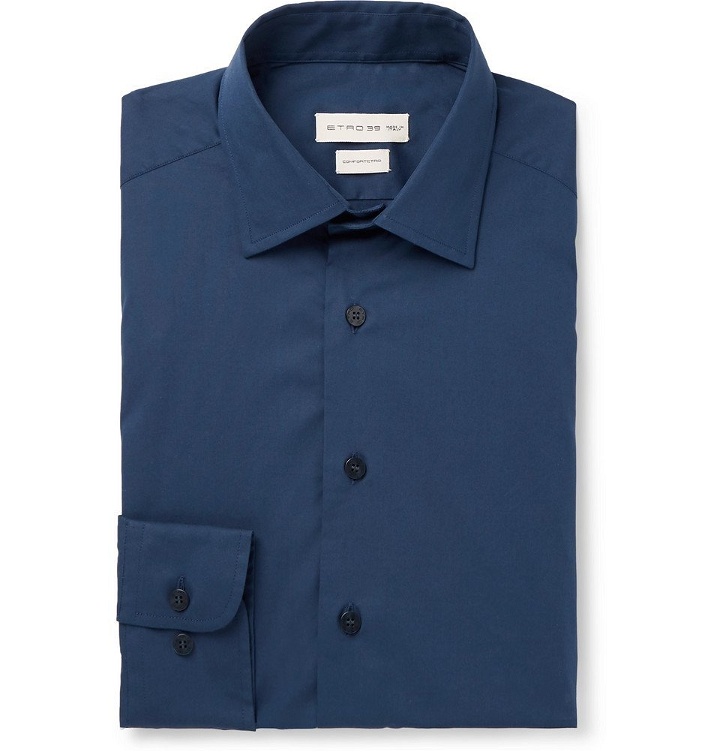 Photo: Etro - Navy Slim-Fit Cotton-Blend Poplin Shirt - Navy