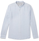 Brunello Cucinelli - Grandad-Collar Striped Linen and Cotton-Blend Gauze Shirt - Blue