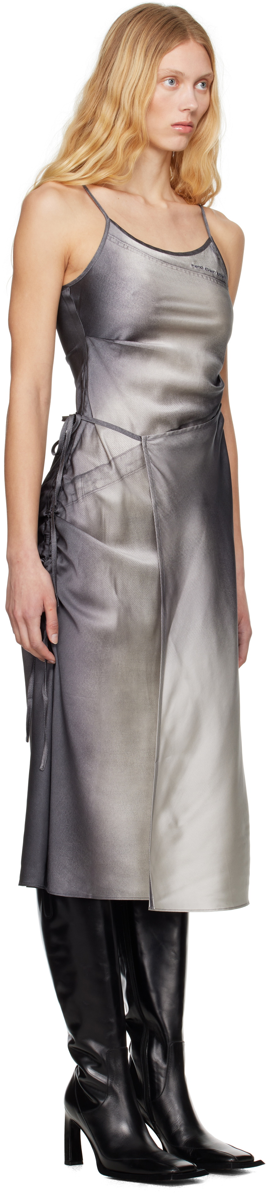 Feng Chen Wang Gray Draped Midi Dress