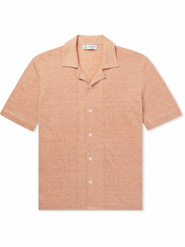 Photo: Brunello Cucinelli - Camp-Collar Linen and Cotton-Blend Shirt - Orange