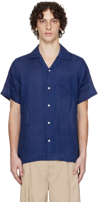 Photo: Drake's Navy Ramie Camp Collar T-shirt