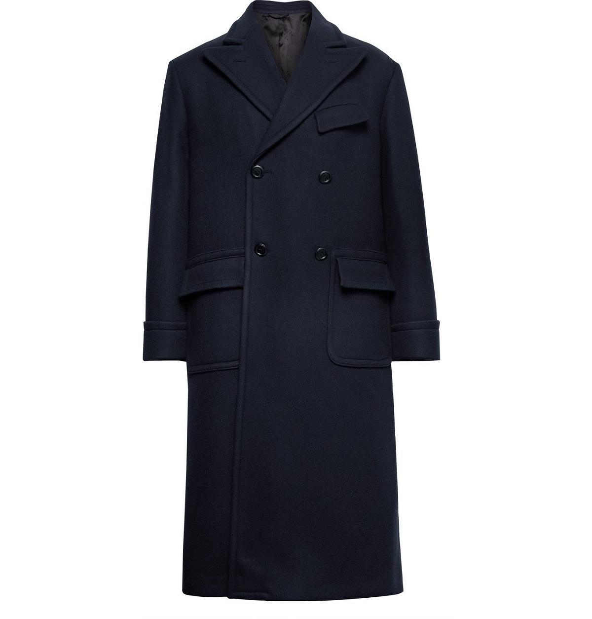 4SDesigns - Double-Breasted Melton Wool-Blend Coat - Blue 4SDESIGNS