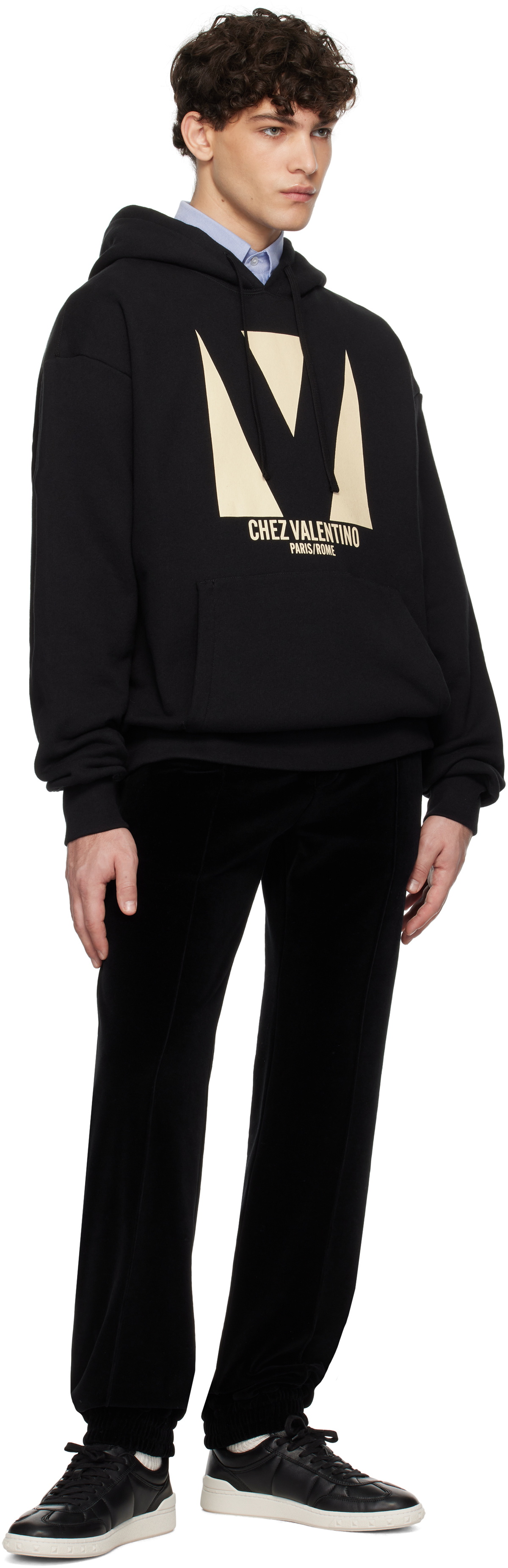 Valentino Black Cotton 'Chez Valentino' Print Hoodie