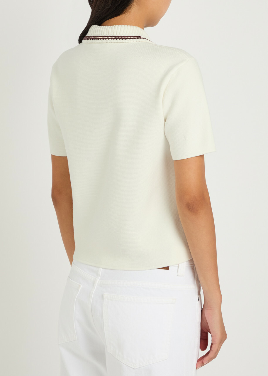 Moncler Knit-trim Cotton Polo Shirt White