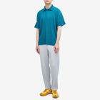 Homme Plissé Issey Miyake Men's Pleated Polo Shirt in Teal Green