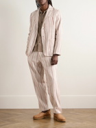 Kardo - Thomas Straight-Leg Embroidered Striped Cotton Suit Trousers - Neutrals