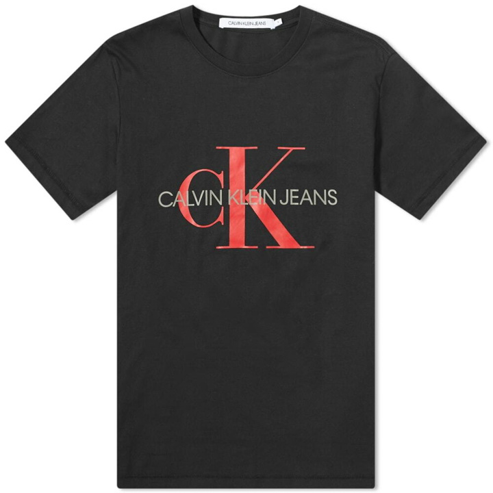 Photo: Calvin Klein Men's Seasonal Monogram T-Shirt in Black/Red