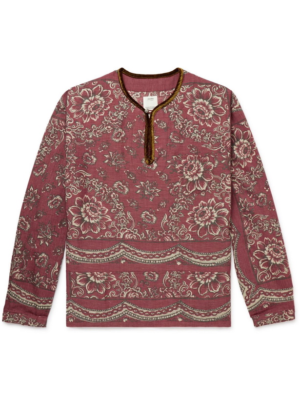 Photo: Visvim - Velvet-Trimmed Floral-Print Wool and Linen-Blend Shirt - Red