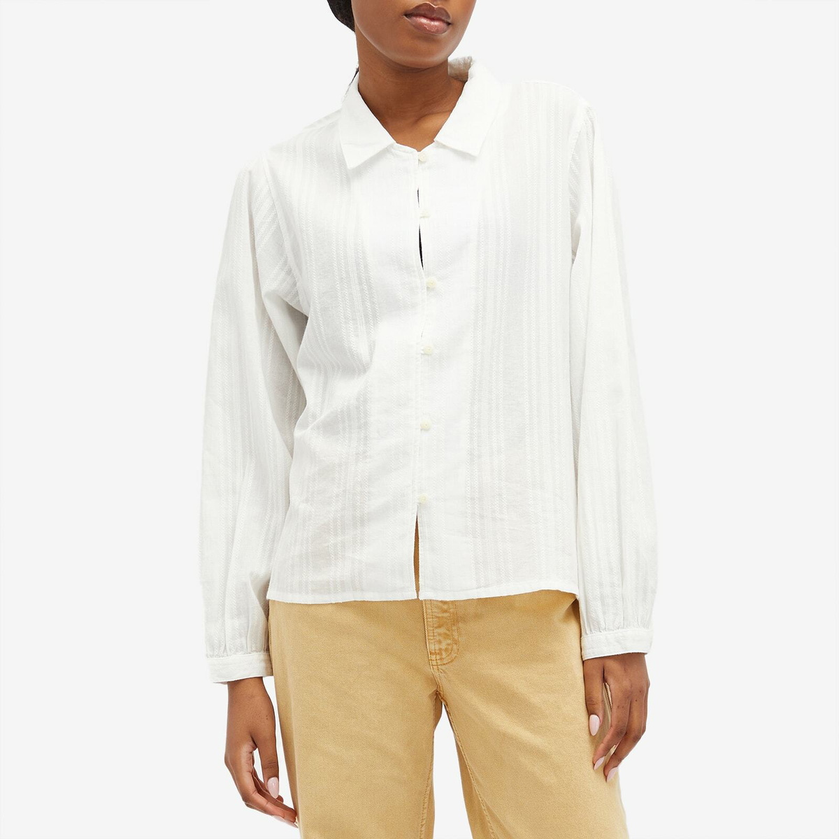 Nudie Jeans Co Women's Nudie Edith Striped Dobby Blouse in Off White