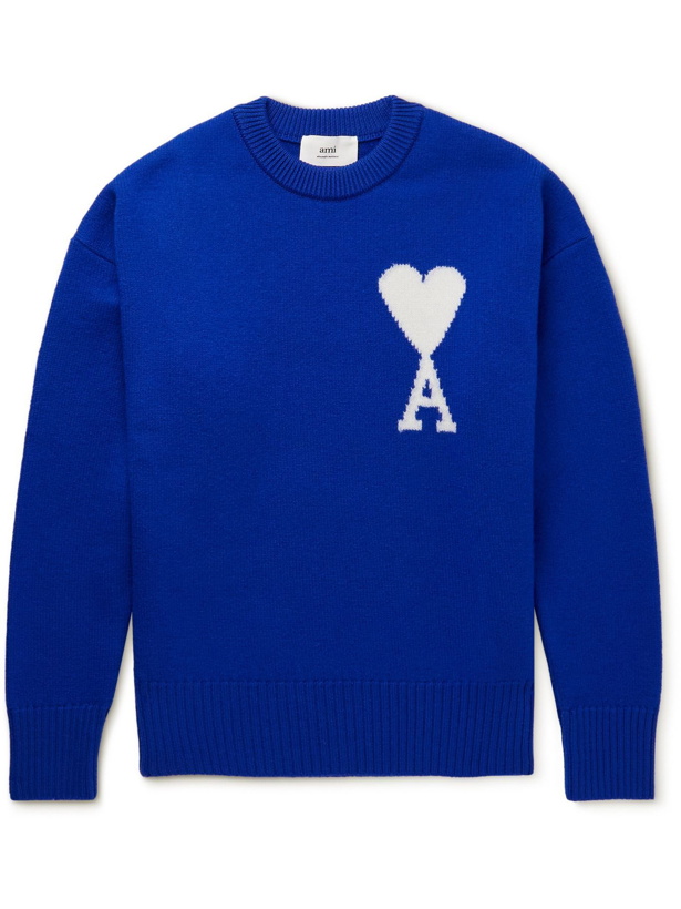 Photo: AMI PARIS - Intarsia Wool Sweater - Blue