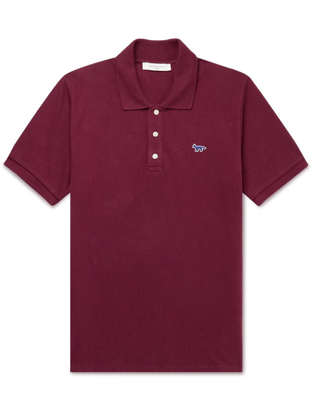 Photo: Maison Kitsuné - Logo-Appliquéd Cotton-Piqué Polo Shirt - Burgundy