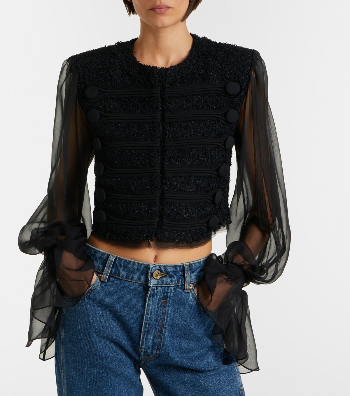 Balmain Silk-trimmed bouclé jacket