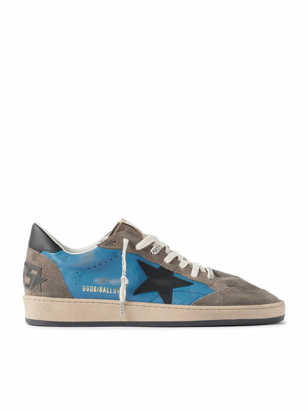 Photo: Golden Goose - Ball Star Suede-Trimmed Distressed Leather Sneakers - Blue