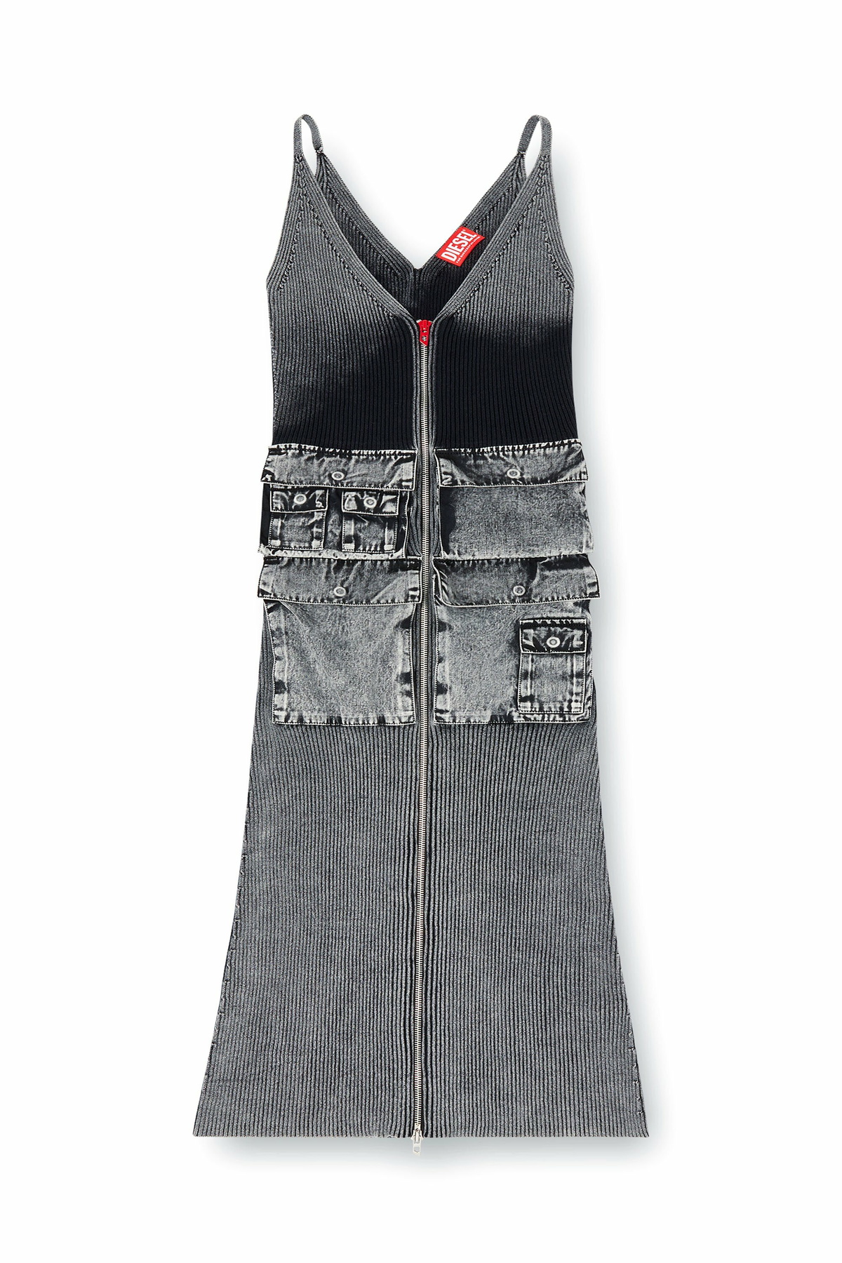 Diesel Knit midi dress with contrast pockets - Dresses Womens in Grey Diesel