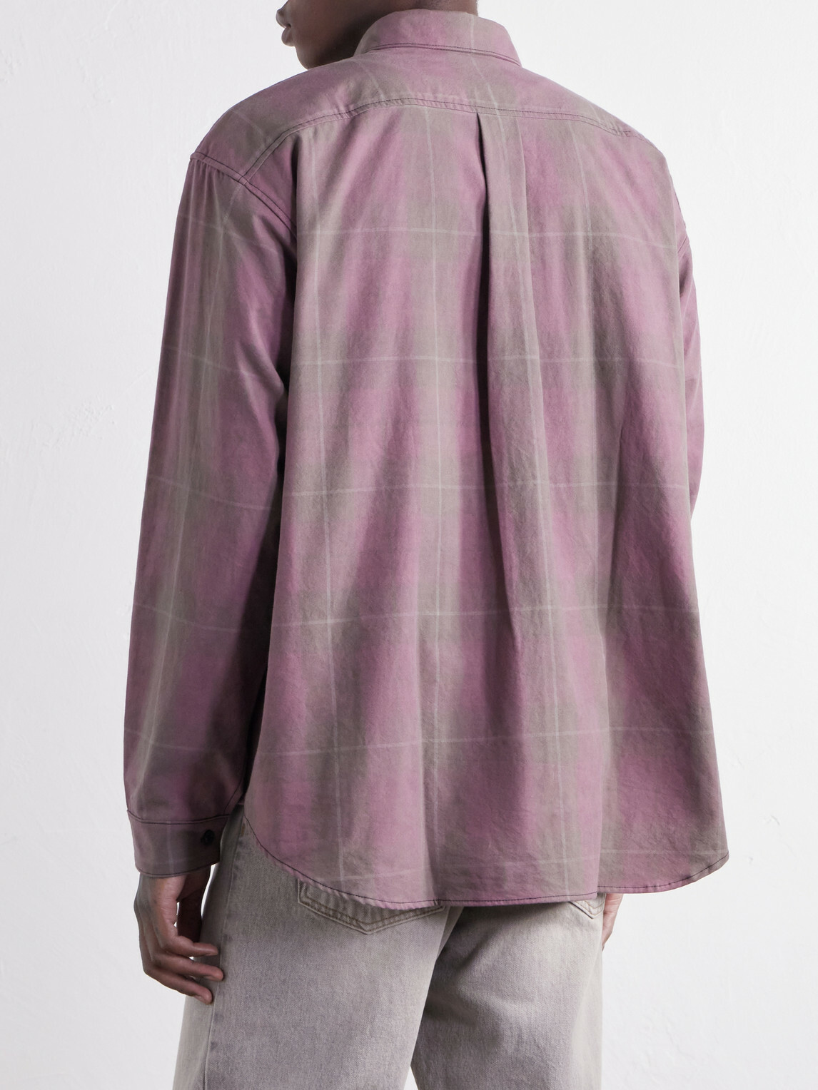 Monitaly - Double Pocket Checked Cotton Shirt - Purple