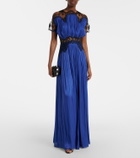 Costarellos Lace-trimmed Lurex georgette gown