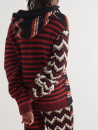 Marni - Patchwork Intarsia-Knit Zip-Up Hoodie - Red