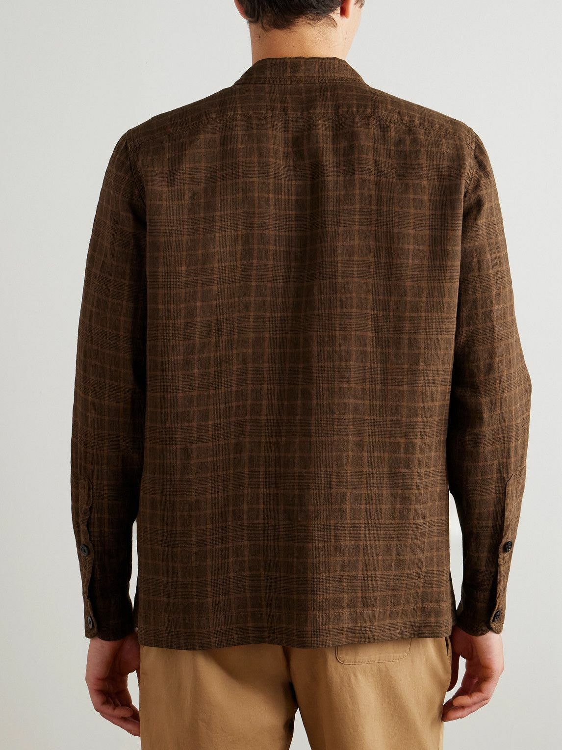 Boglioli - Camp-Collar Checked Linen Overshirt - Brown