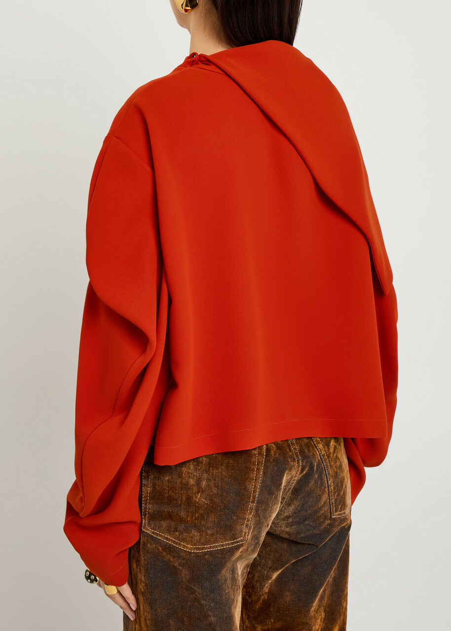 A.W.A.K.E Mode Draped Panelled-collar Crepe top Terracotta