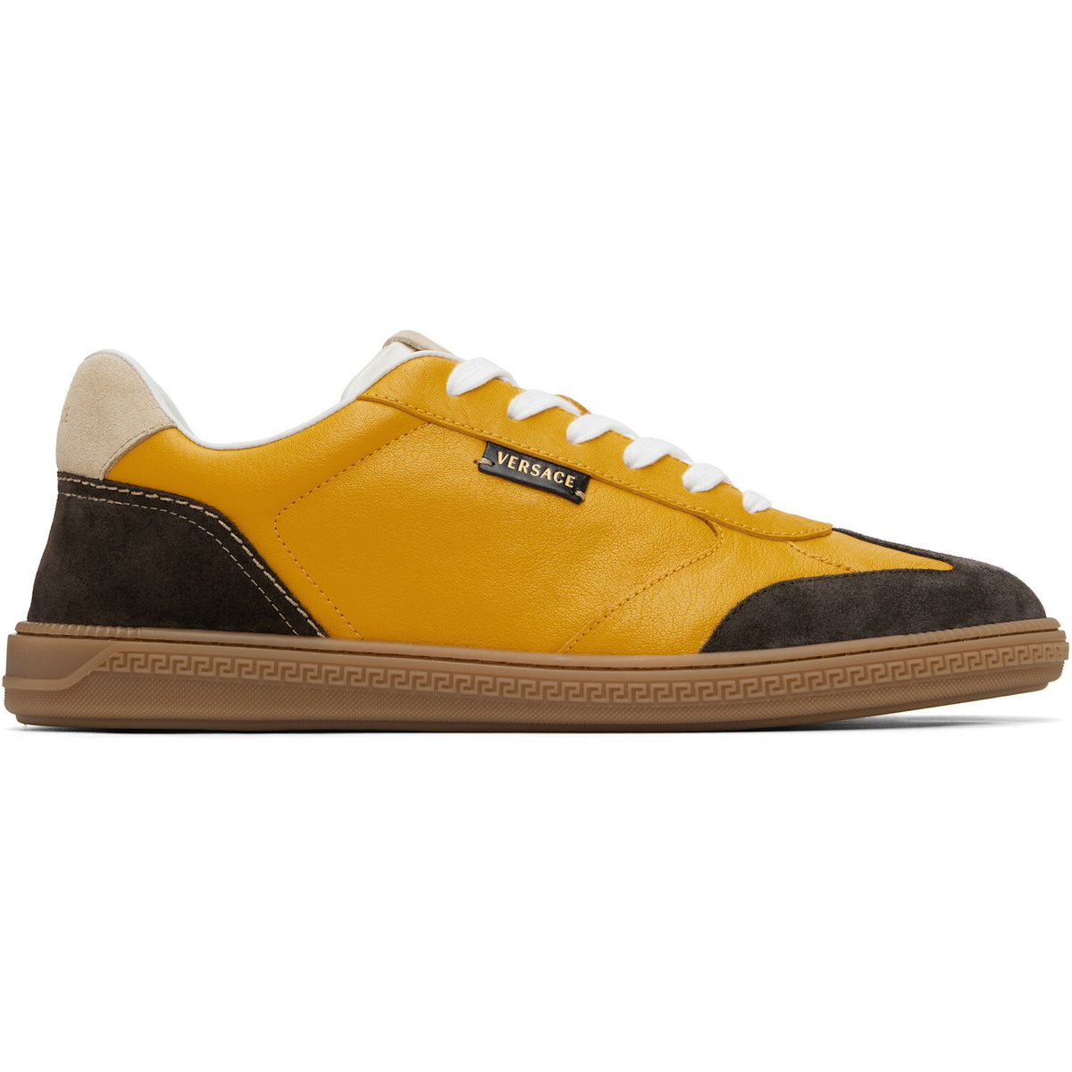 Versace Yellow Greca Court Nappa & Suede Sneakers