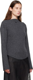 Courrèges Gray Boatneck Ribbed Wool Sweater