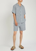 Che Textured Patterned Linen Shirt Navy