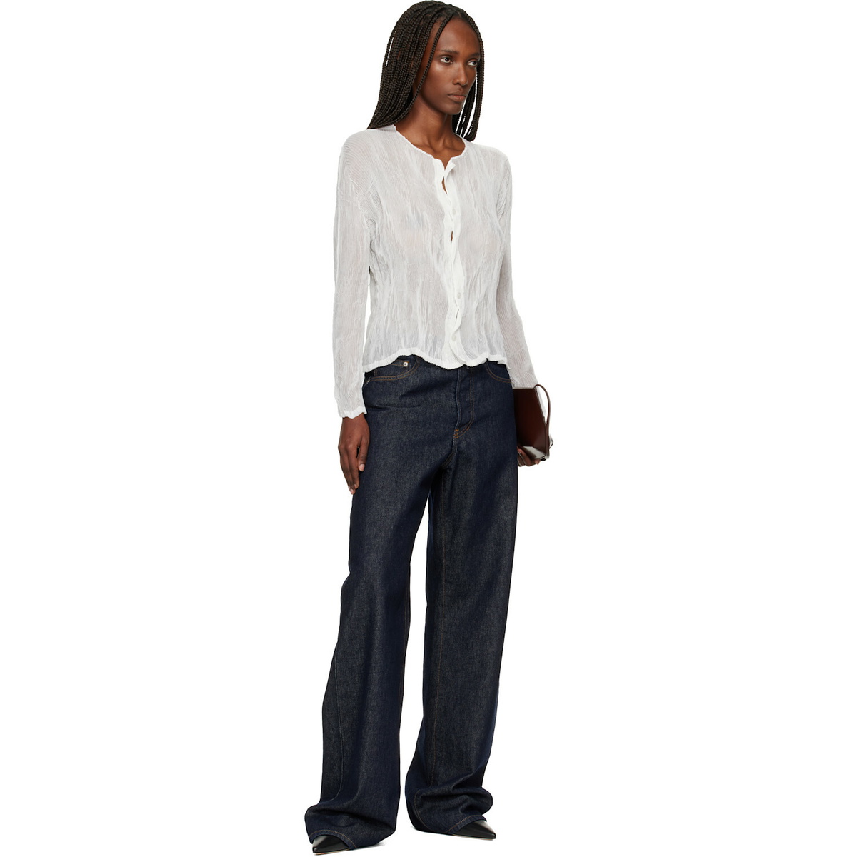 ISSEY MIYAKE White Chiffon Twist Cardigan