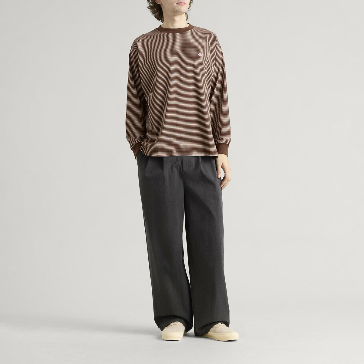 Danton Men's Long Sleeve Stripe T-Shirt in Deep Brown/Ecru Stripe