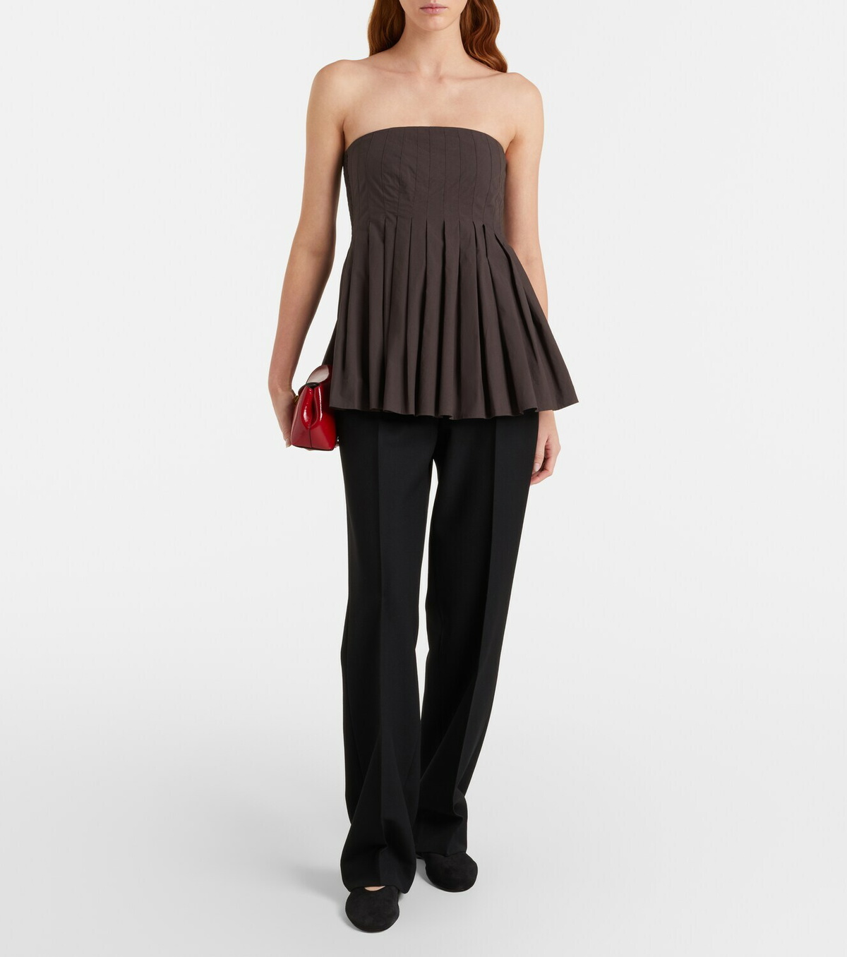 Proenza Schouler White Label Avine pleated peplum cotton top