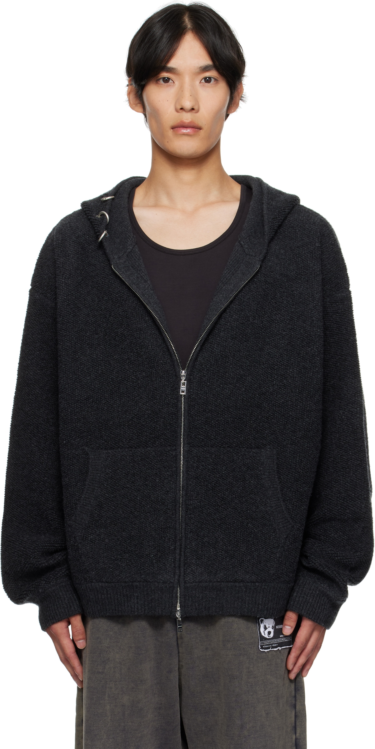 【WE11DONE】 Pierced Zip-Up Hoodie Red We11done Red Pierced Zip-Up Hoodie | REVERSIBLE