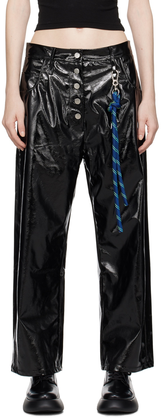 Song for the Mute Black Straight-Fit Faux-Leather Trousers