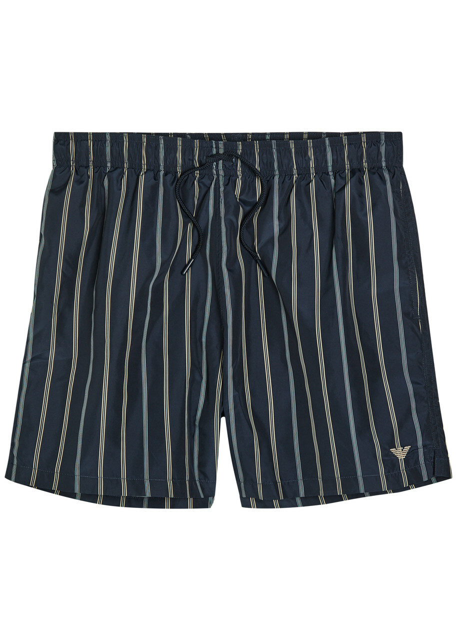 Emporio Armani Logo-embroidered Crinkled Nylon Swim Shorts Navy