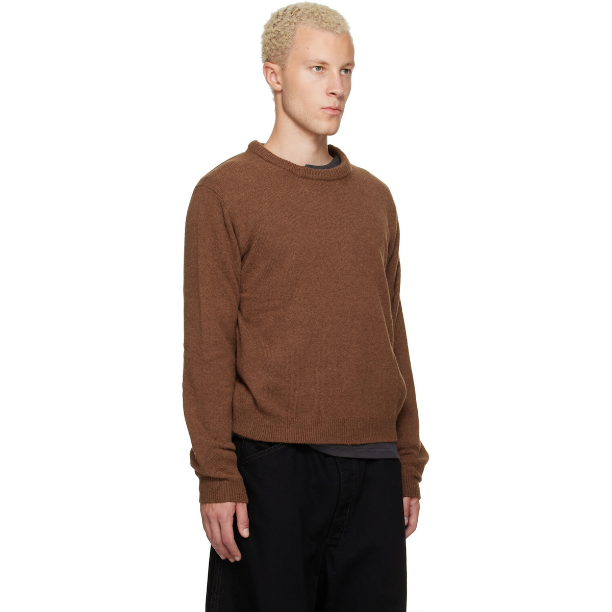 LEMAIRE Brown Crew-Neck Alpaca Wool Blend Sweater