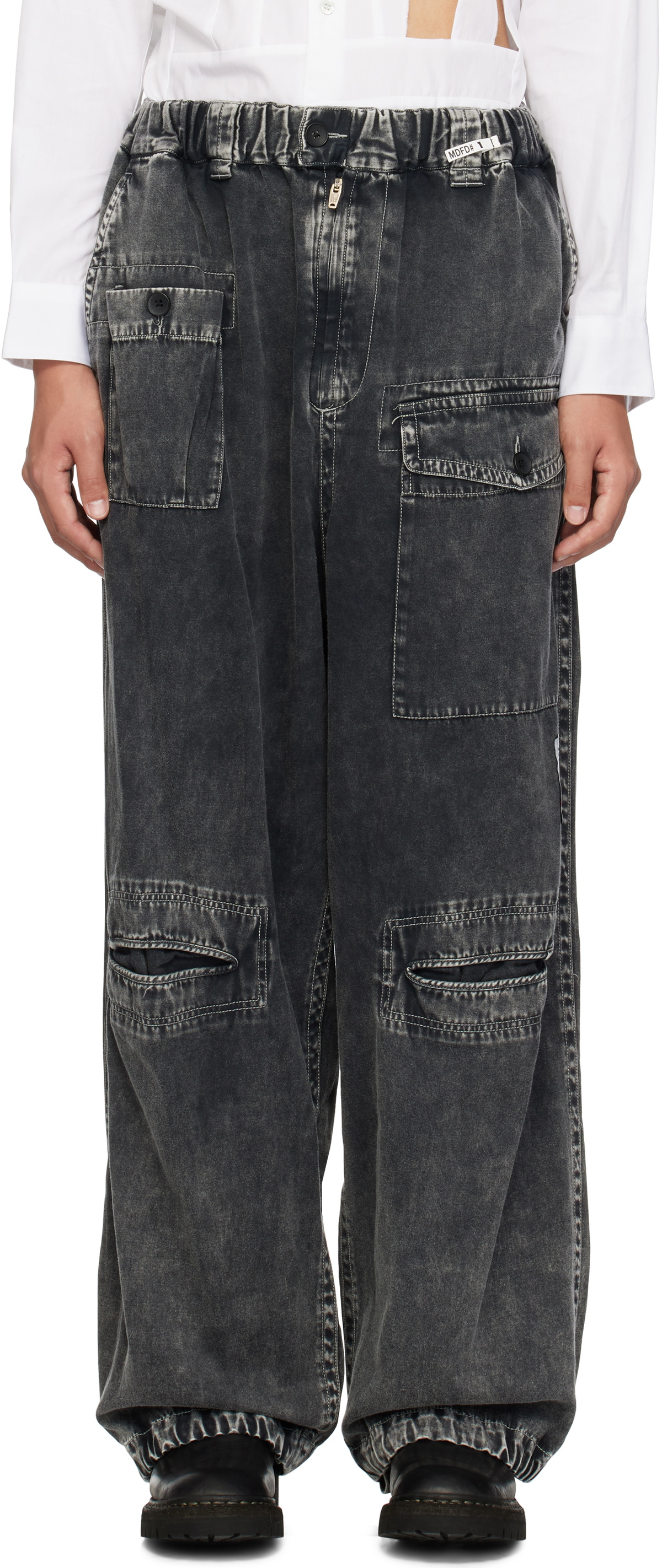 Maison MIHARA YASUHIRO Black Cotton Satin Cargo Pants