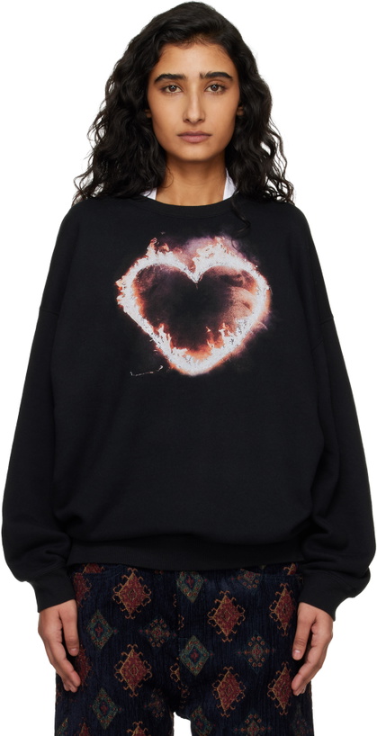 Photo: R13 Black Flaming Heart Oversized Crewneck Sweatshirt