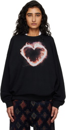 R13 Black Flaming Heart Oversized Crewneck Sweatshirt