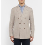 Brunello Cucinelli - Stone Double-Breasted Linen, Wool and Silk-Blend Blazer - Stone