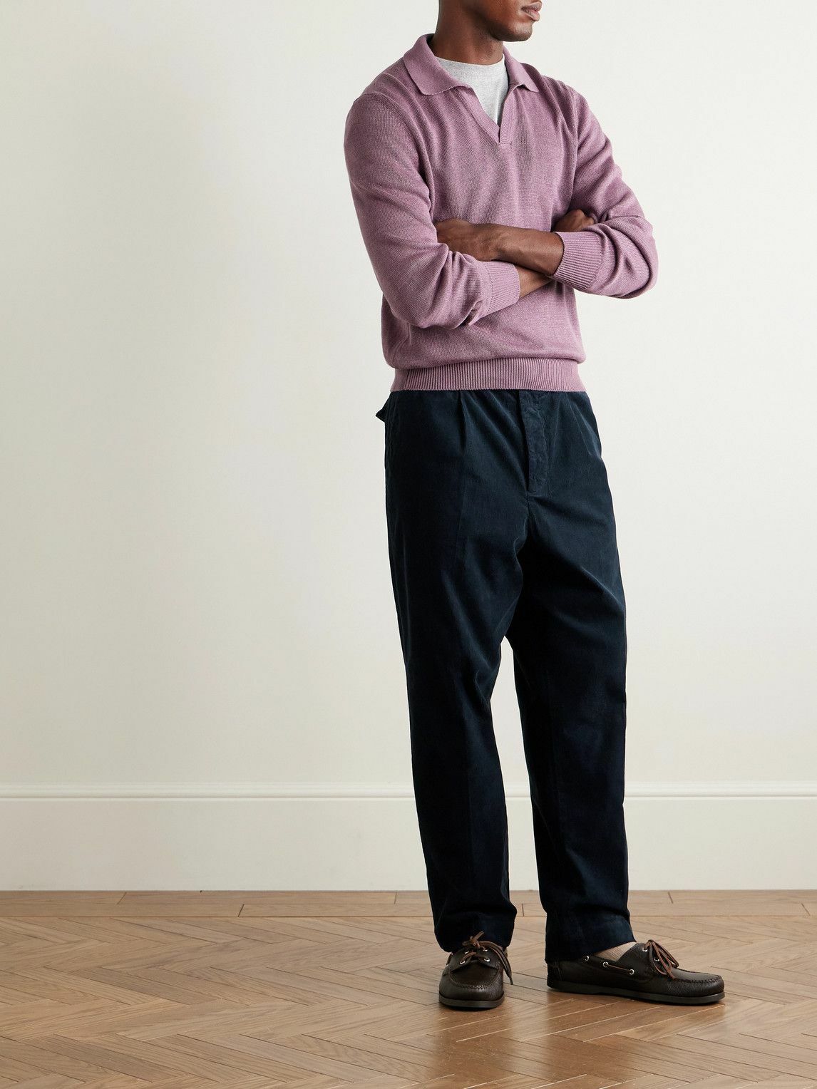 Officine Générale - Hermann Straight-Leg Belted Pleated Cotton-Blend Corduroy Chinos - Blue