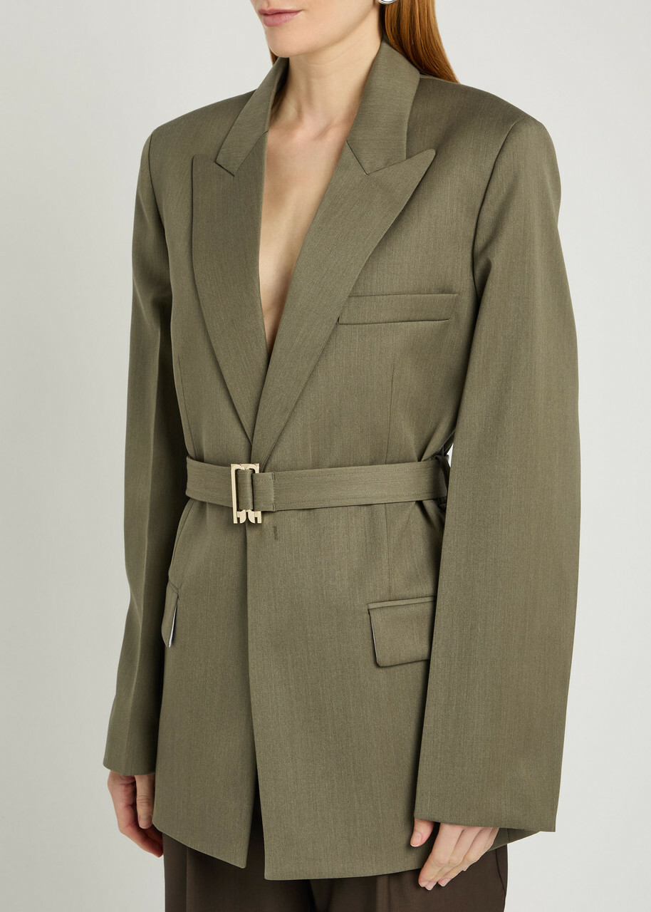 Victoria Beckham Belted Twill Blazer Sage