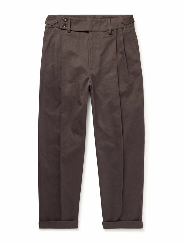 Photo: Dolce&Gabbana - Tapered Pleated Cotton-Twill Trousers - Brown
