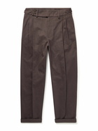 Dolce&Gabbana - Tapered Pleated Cotton-Twill Trousers - Brown