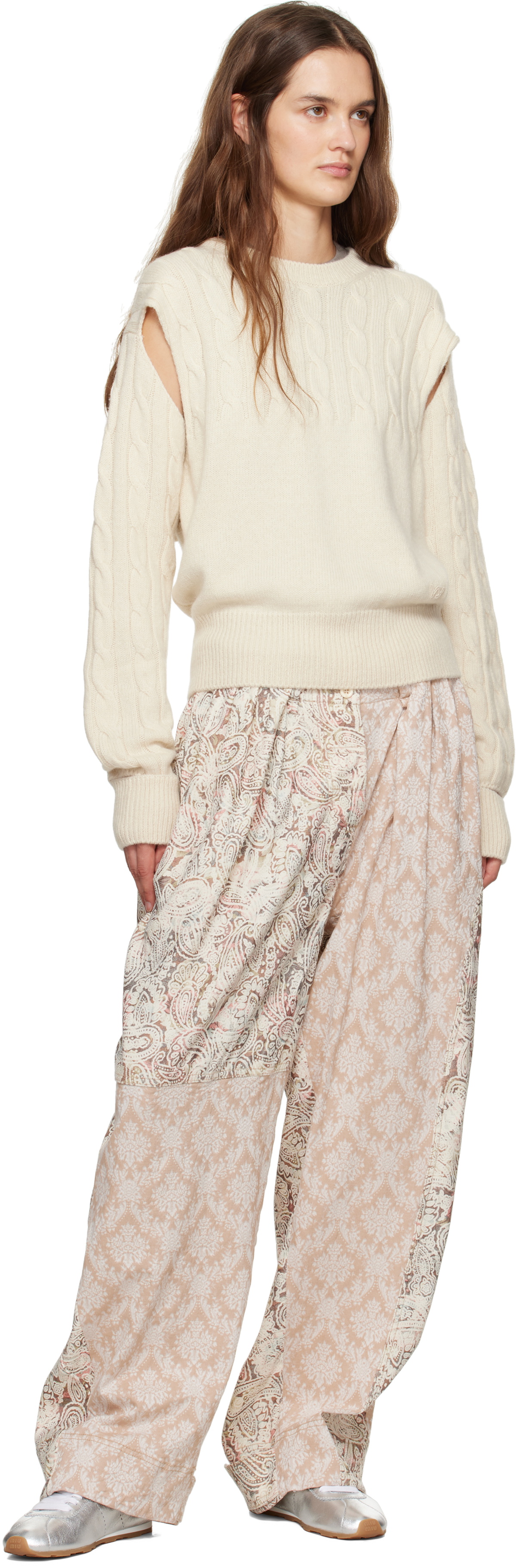 OPEN YY Off-White Convertible Cable Knit Sweater